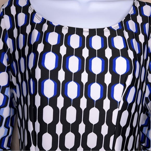 Small AB Studio Blue White Black Dot Print Dress Stretch Event Party Long Sleeve - Picture 6 of 16